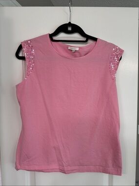 Escada Pink Sequin-Trim Sleeveless Knit Tank